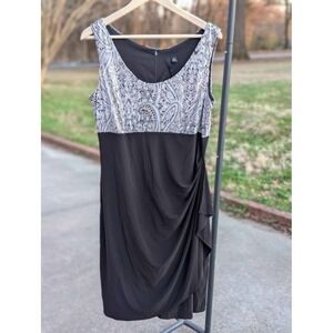 Chiasso‎ Paisley Cocktail Dress 14 Black Ruched Sleeveless Metallic